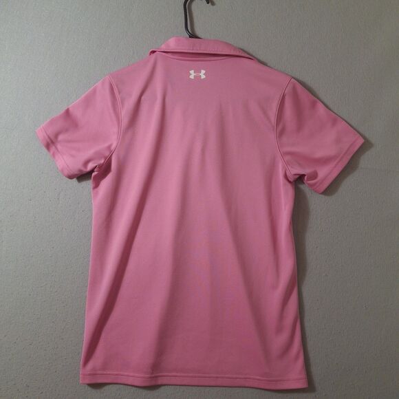 Under Armour Polo Shirt Women’s M Pink Heat Gear Loose Fit Short Sleeve - Picture 5 of 7